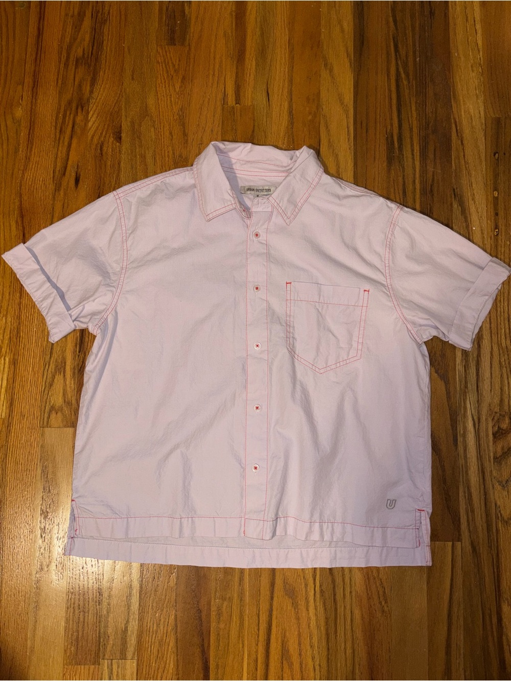 Men's Urban Outfitters Light Pink Short Sleeve Button-Up Shirt